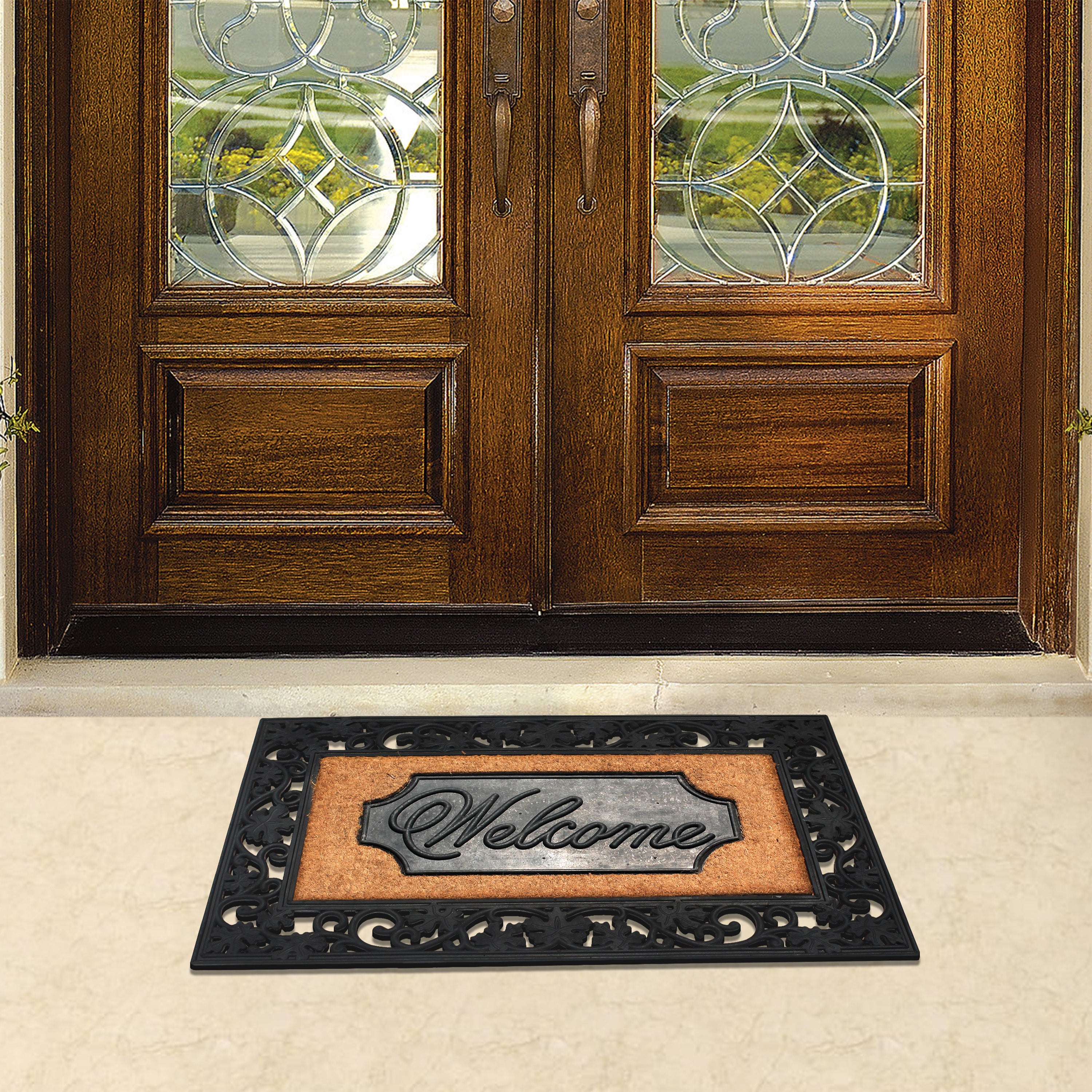 patio door mat coir and rubber ornate border design