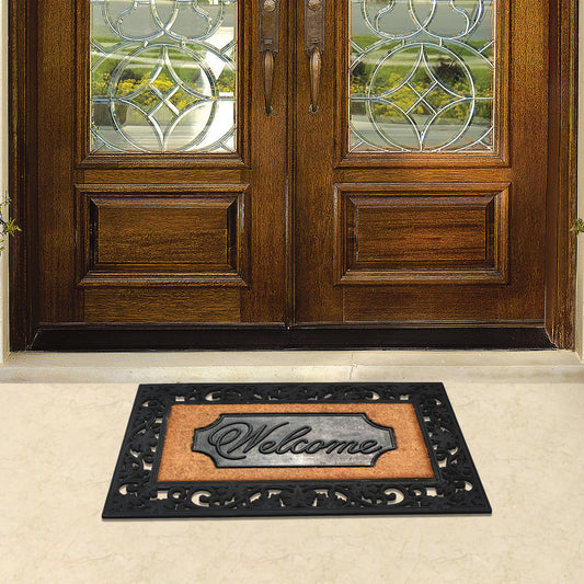 patio door mat coir and rubber ornate border design