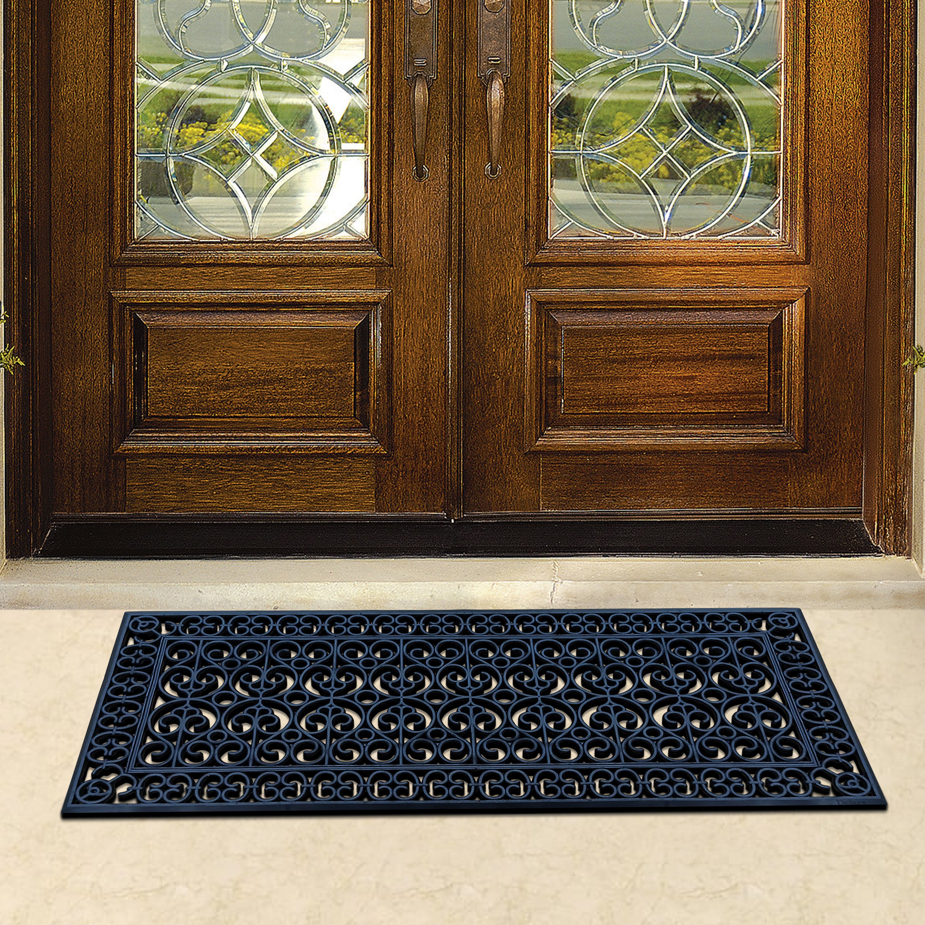 outdoor scroll pattern rubber entryway mat