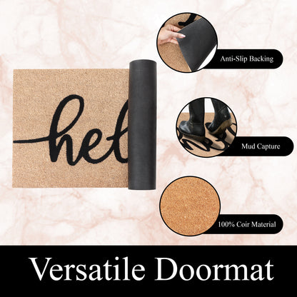 A1HC Natural Coir Flocked Door mat with Heavy Duty Non-Slip PVC Backing, Low-Profile Durable Doormat