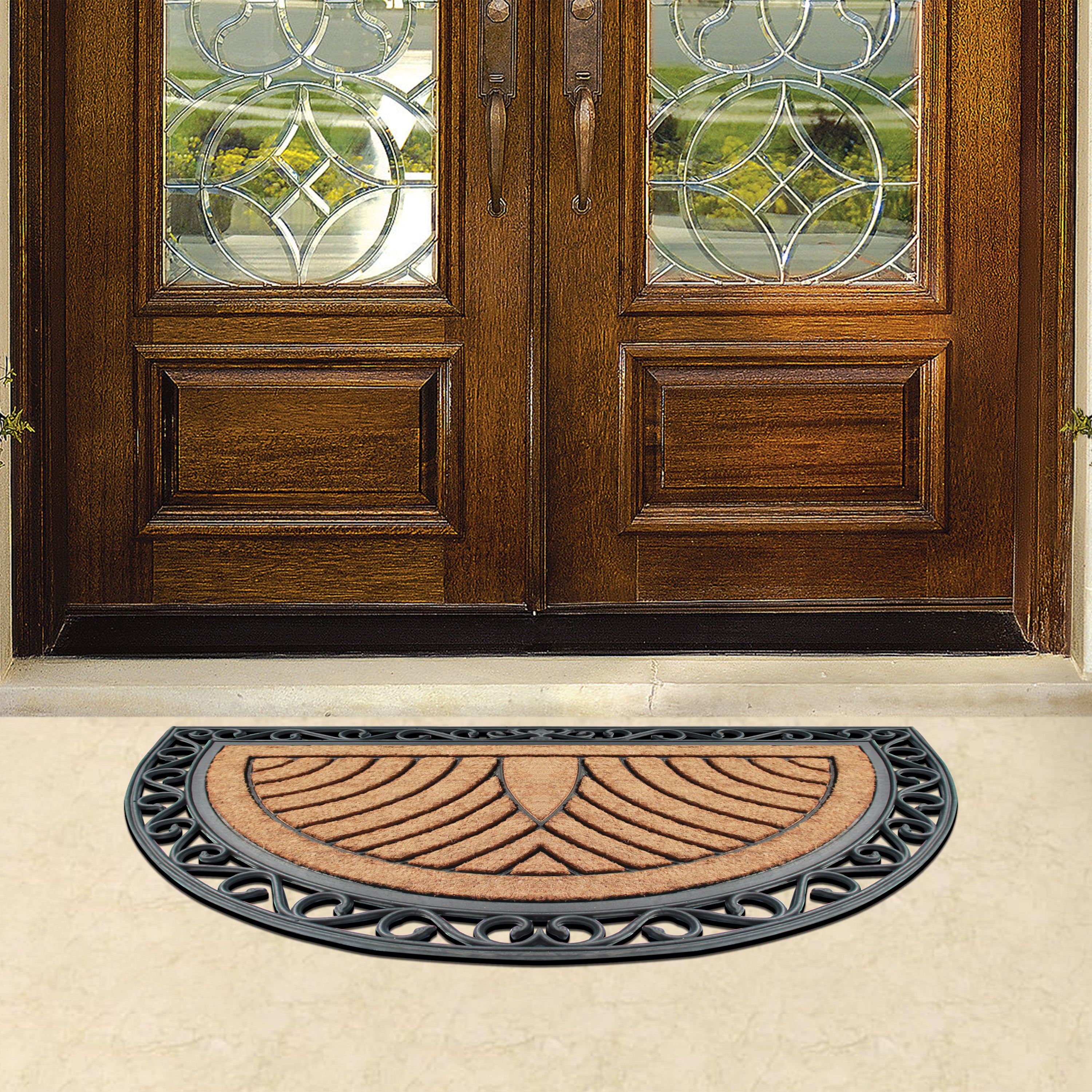patio door mat coir geometric pattern half circle