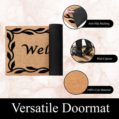 A1HC Natural Coir Flocked Door mat with Heavy Duty Non-Slip PVC Backing, Low-Profile Durable Doormat