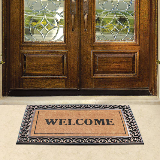 outdoor entry mat coir and rubber scroll border