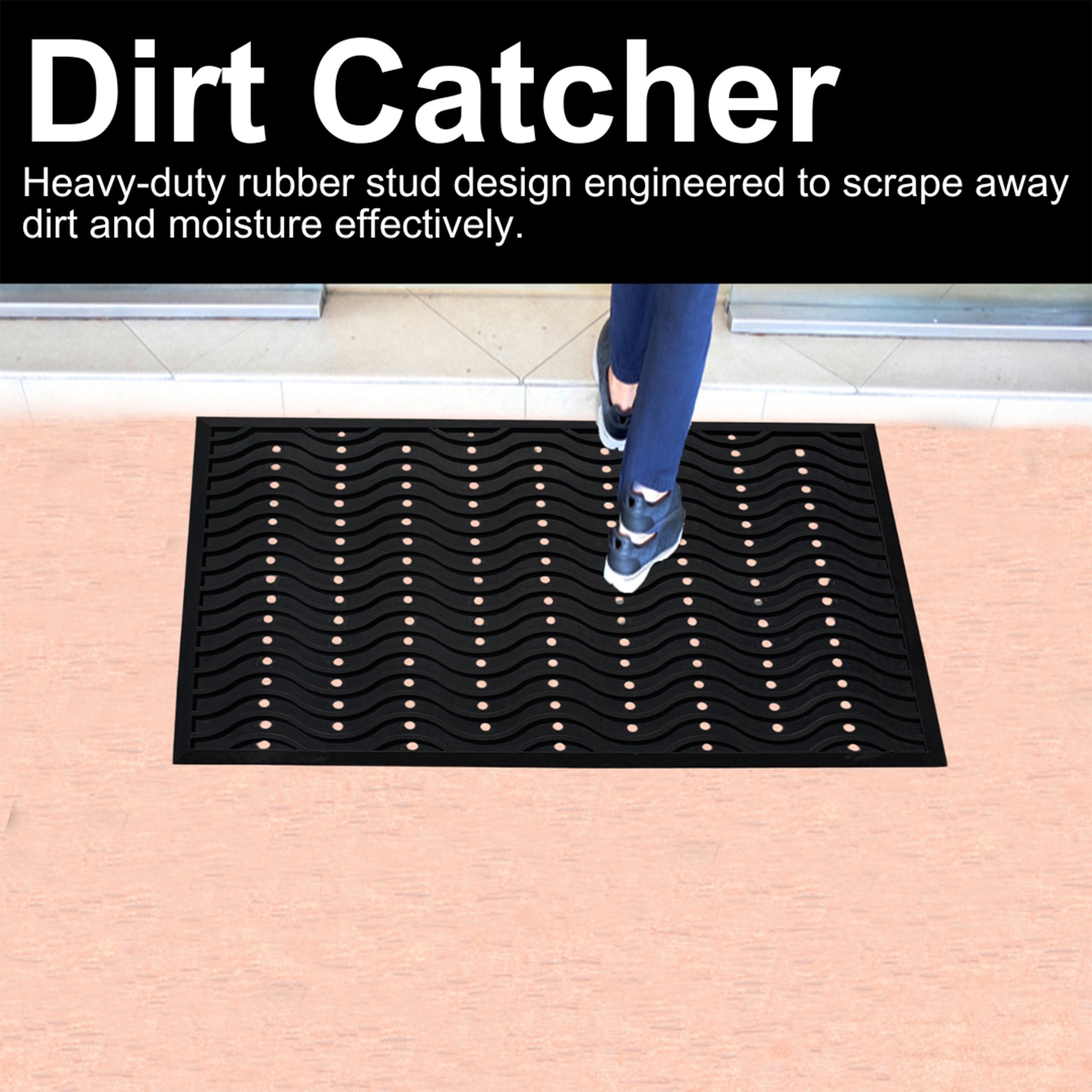 A1HC Commercial Rubber Floor Mat – Heavy Duty Non-Slip Wave Pattern Drainage Rubber Entry Mat Indoor Outdoor