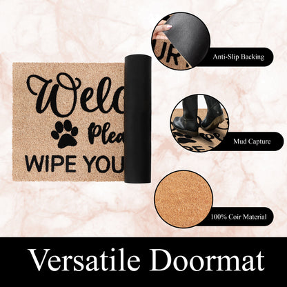 A1HC Natural Coir Flocked Door mat with Heavy Duty Non-Slip PVC Backing, Low-Profile Durable Doormat