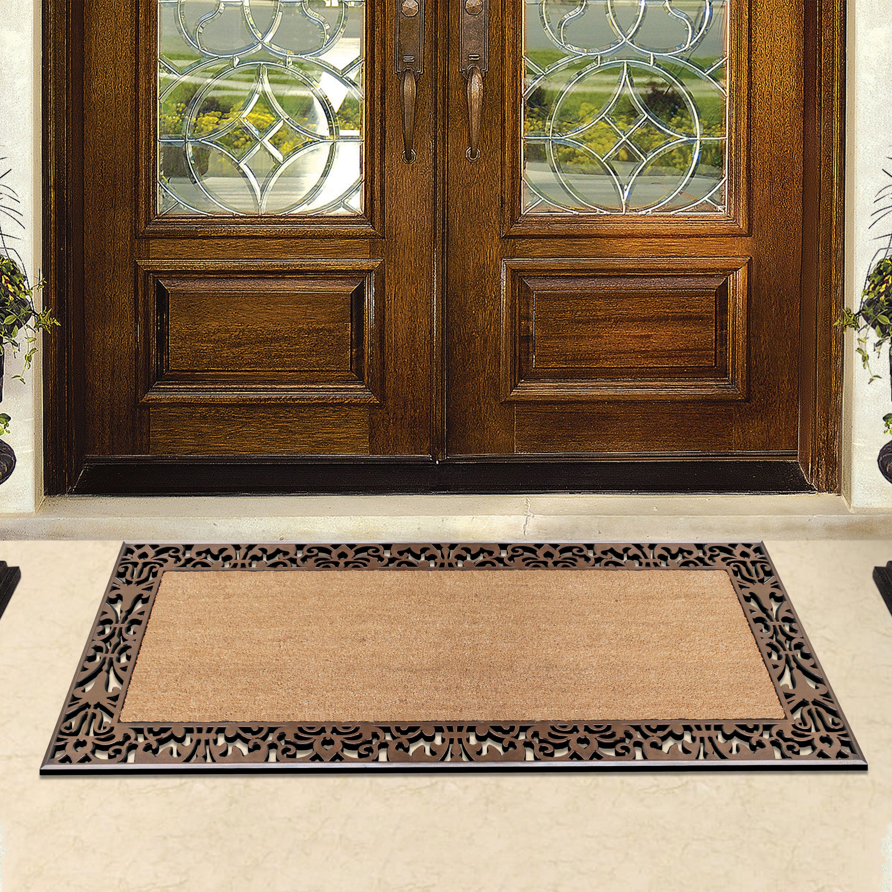 Weather resistant coir doormat for patio and entryway