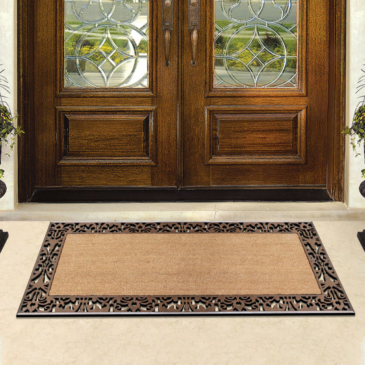 Weather resistant coir doormat for patio and entryway