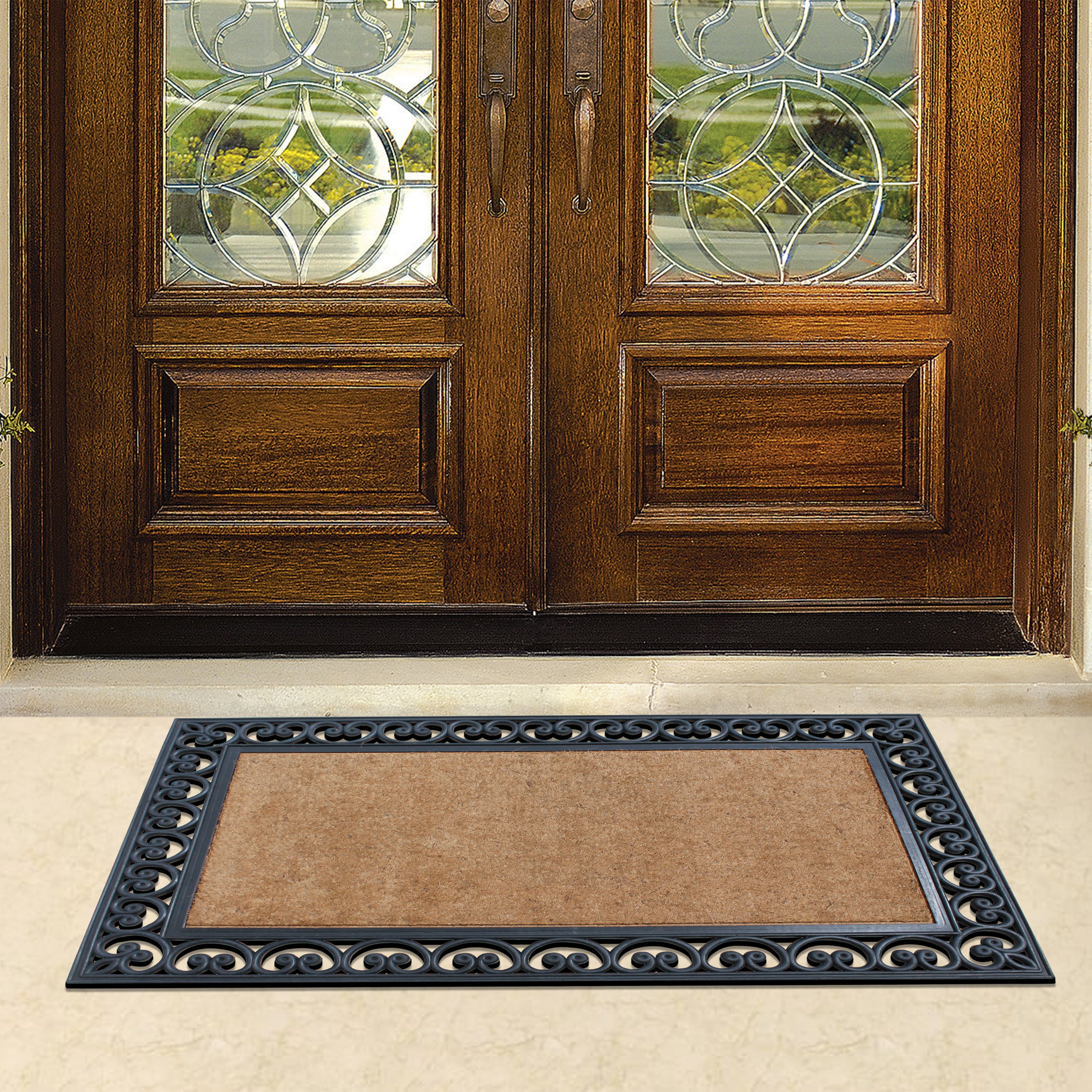 A1HC Plain Coir Rubber Door Mat 30" x 48" Outdoor Entryway Front Door Mat with Scroll Border