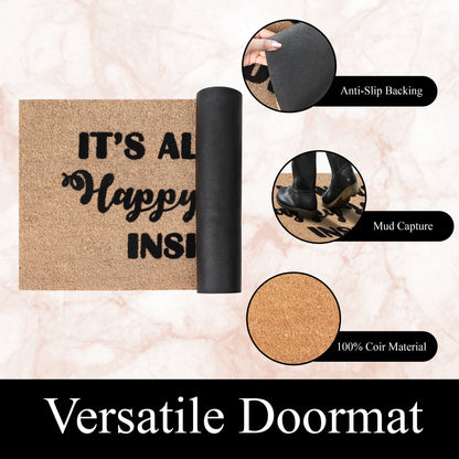 A1HC Natural Coir Flocked Door mat with Heavy Duty Non-Slip PVC Backing, Low-Profile Durable Doormat
