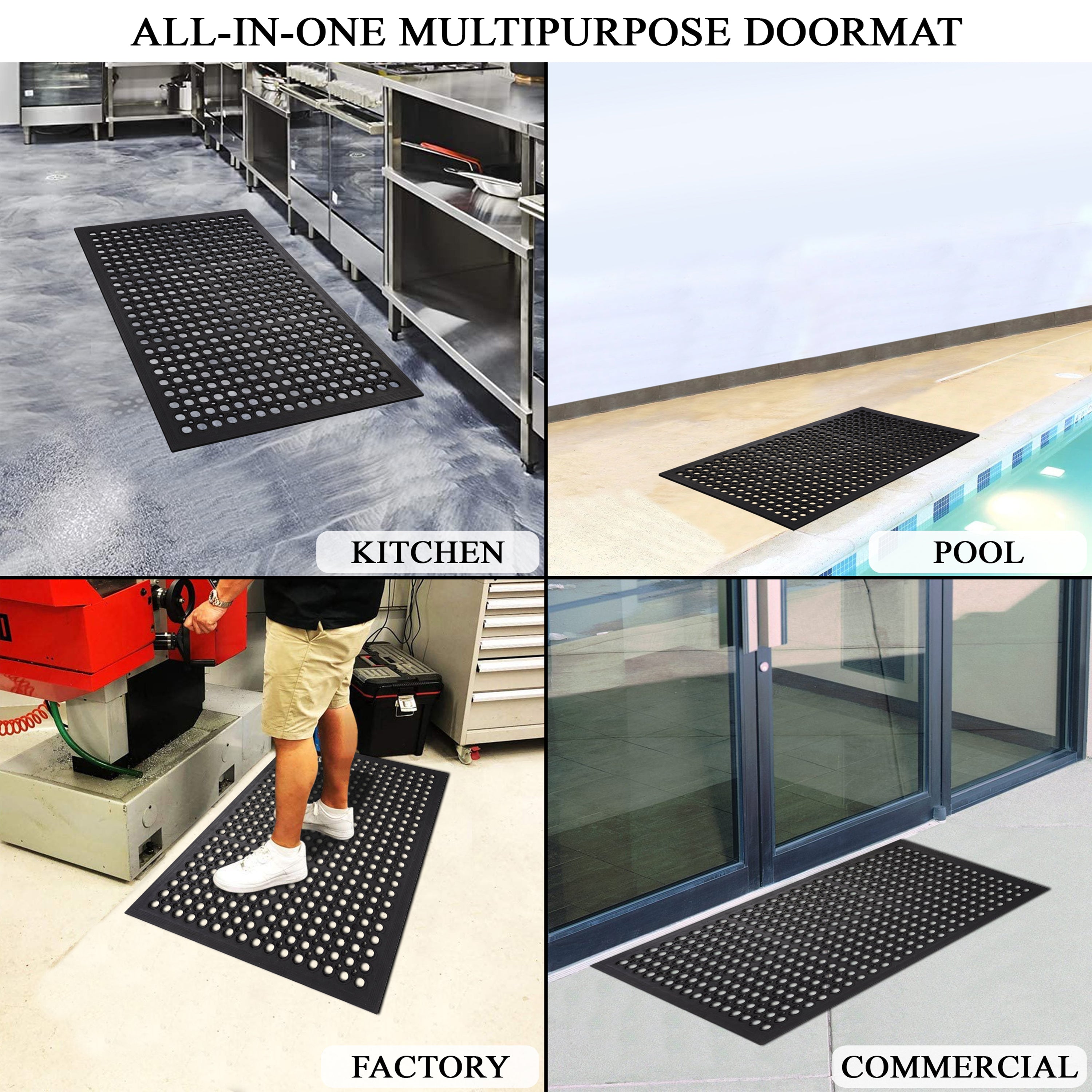 A1HC Commercial Rubber Floor Mat – Heavy Duty Non-Slip Drainage Rubber Entry Mat for Indoor & Outdoor Use