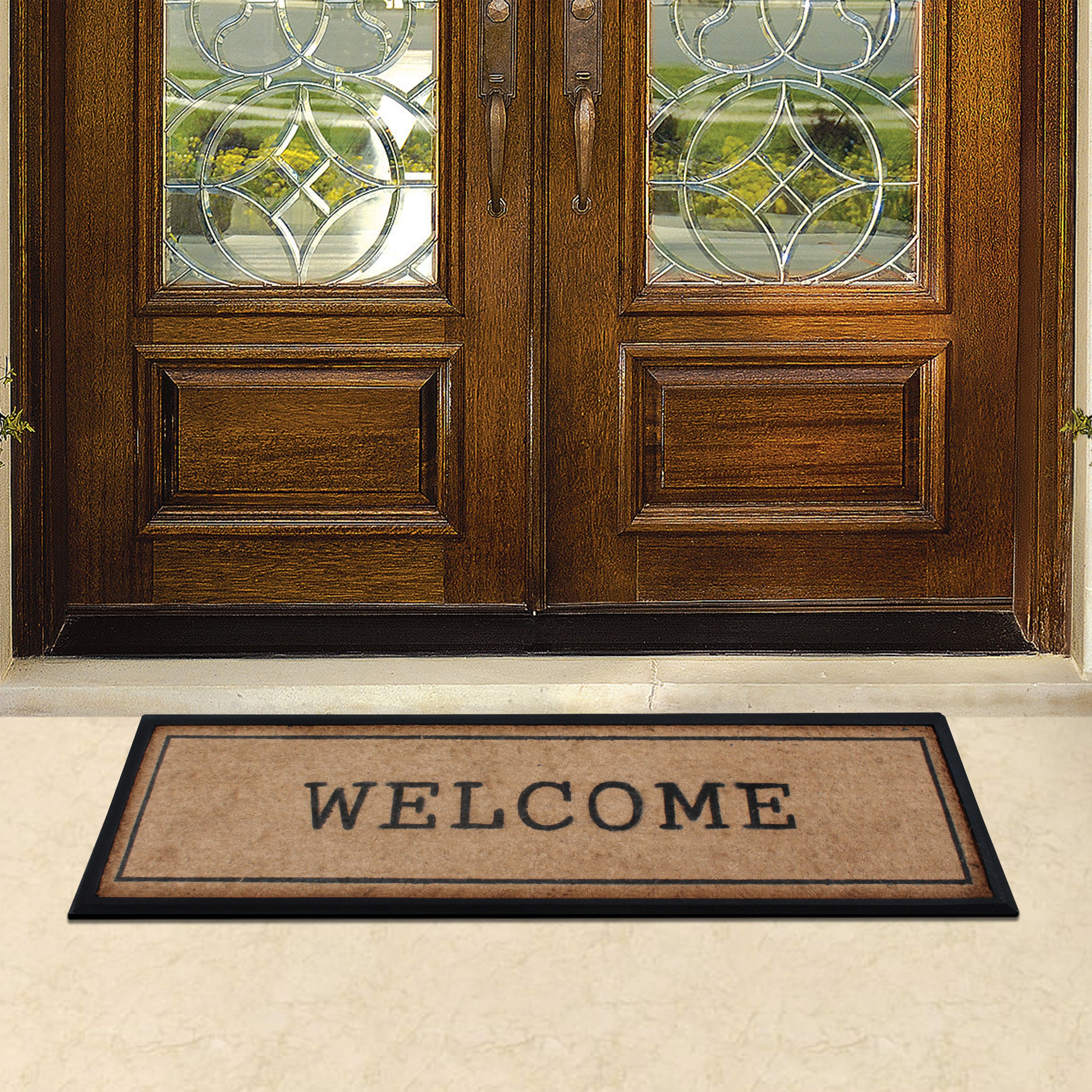 patio coir doormat welcome text entryway