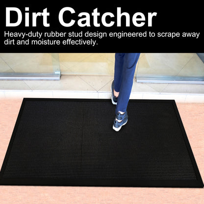 A1HC Natural Rubber Premium Stud Scrapper Fingertip Entrance Floor Mat for High Traffic Area Black