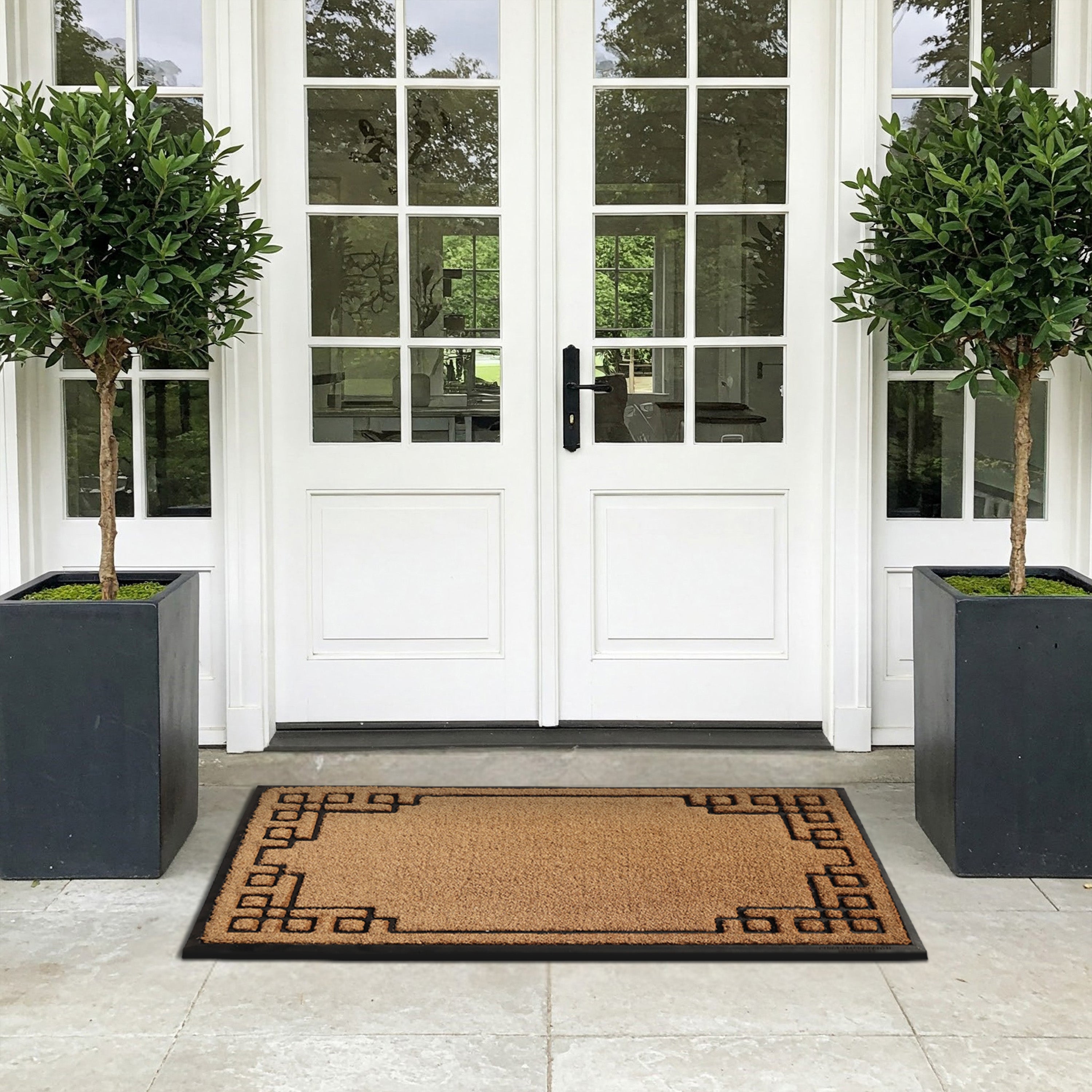 rectangular coir doormat geometric border design