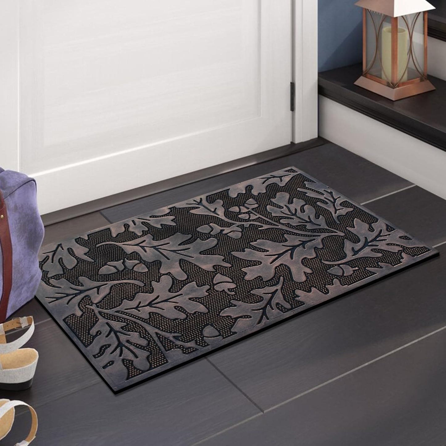 A1HC Flowing Leaves Copper Welcome Door Mat 18"x30", Outdoor Rubber Entrance Mat, Non-Slip Backing