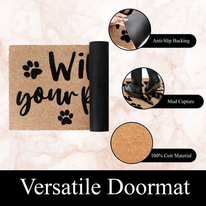A1HC Natural Coir Flocked Door mat with Heavy Duty Non-Slip PVC Backing, Low-Profile Durable Doormat