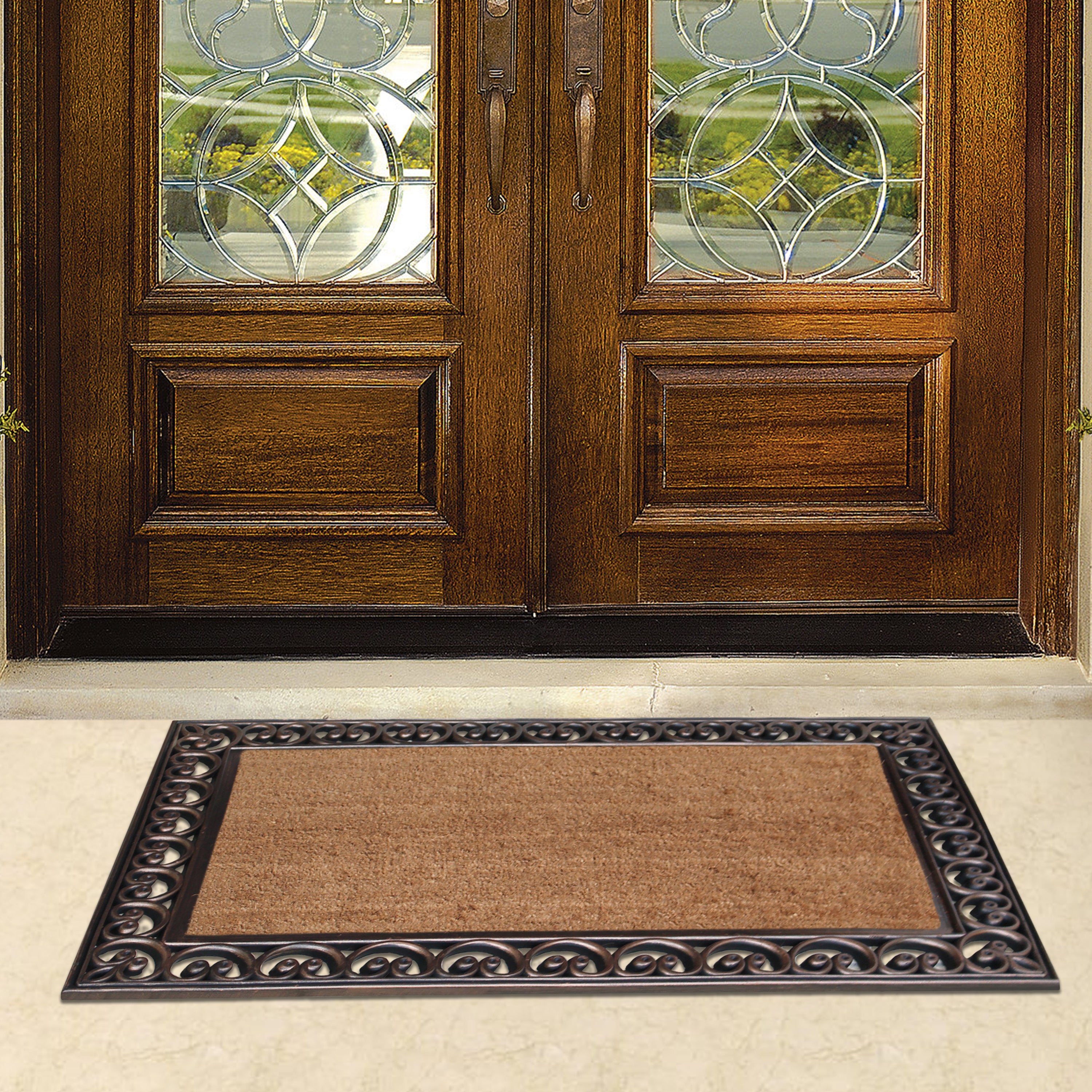A1HC Plain Coir Rubber Door Mat 30" x 48" Outdoor Entryway Front Door Mat with Scroll Border