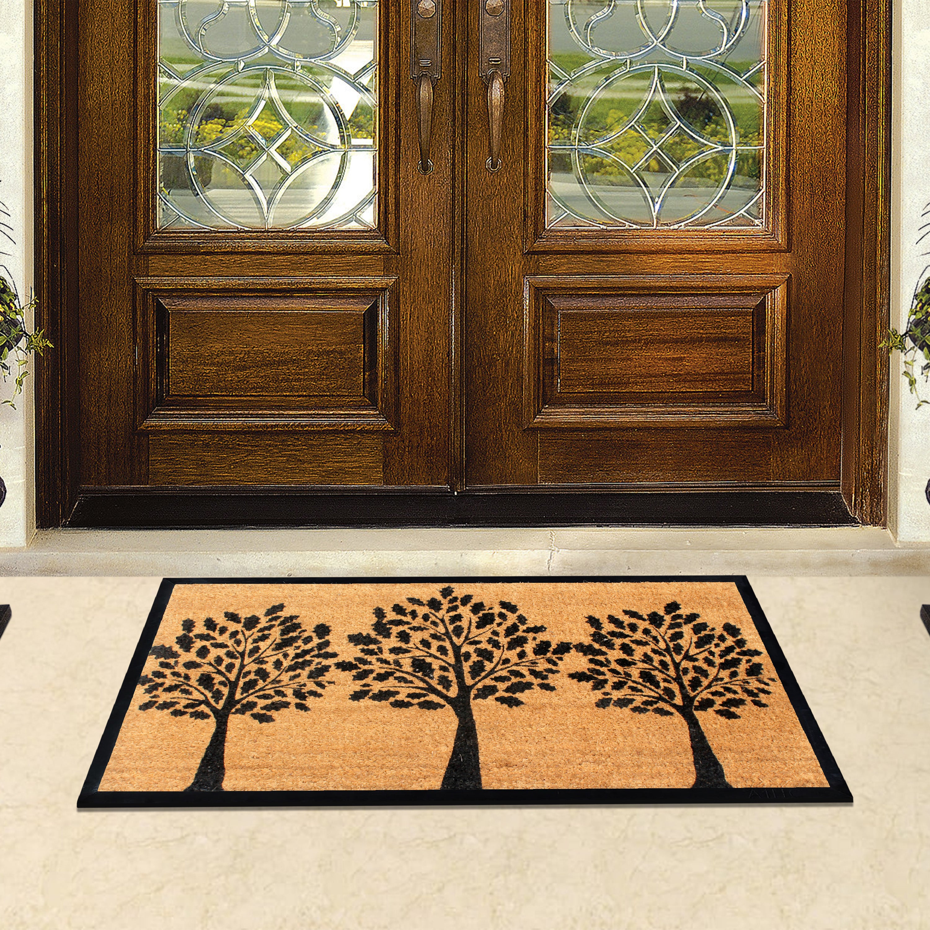 natural coconut coir entry mat with decorative pattern