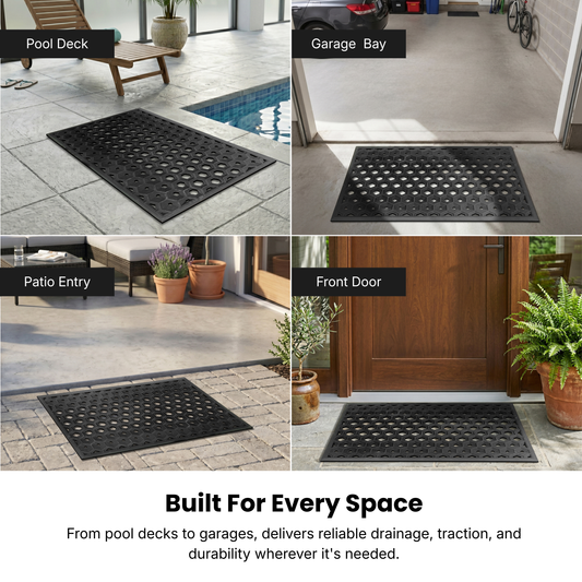 Hexagonal grid rubber door mat for outdoor commercial entrance