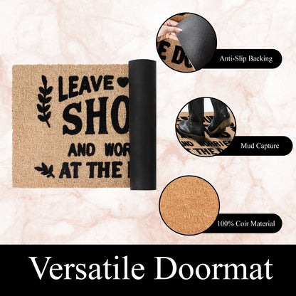 A1HC Natural Coir Flocked Door mat with Heavy Duty Non-Slip PVC Backing, Low-Profile Durable Doormat