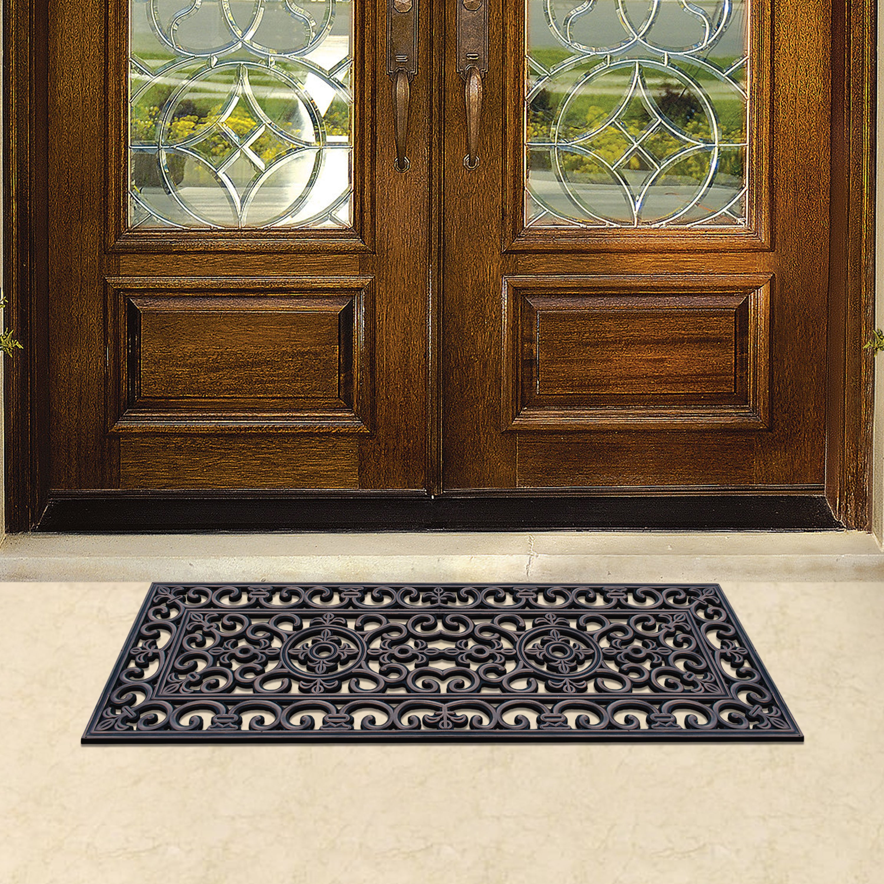 durable scroll pattern rubber mat for patio entryway