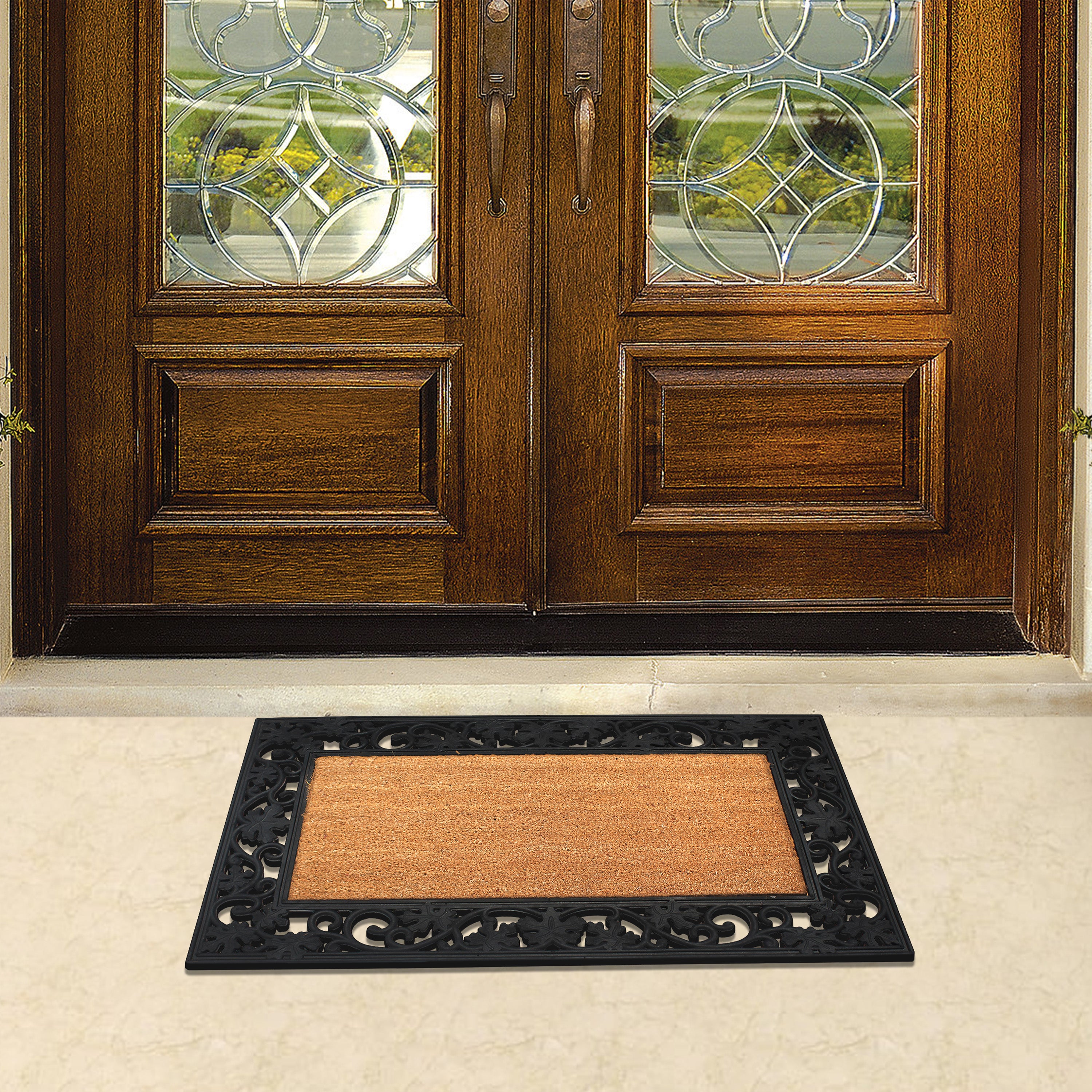 patio door mat coir and rubber ornate design