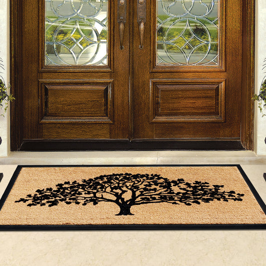 weather resistant doormat with tree design