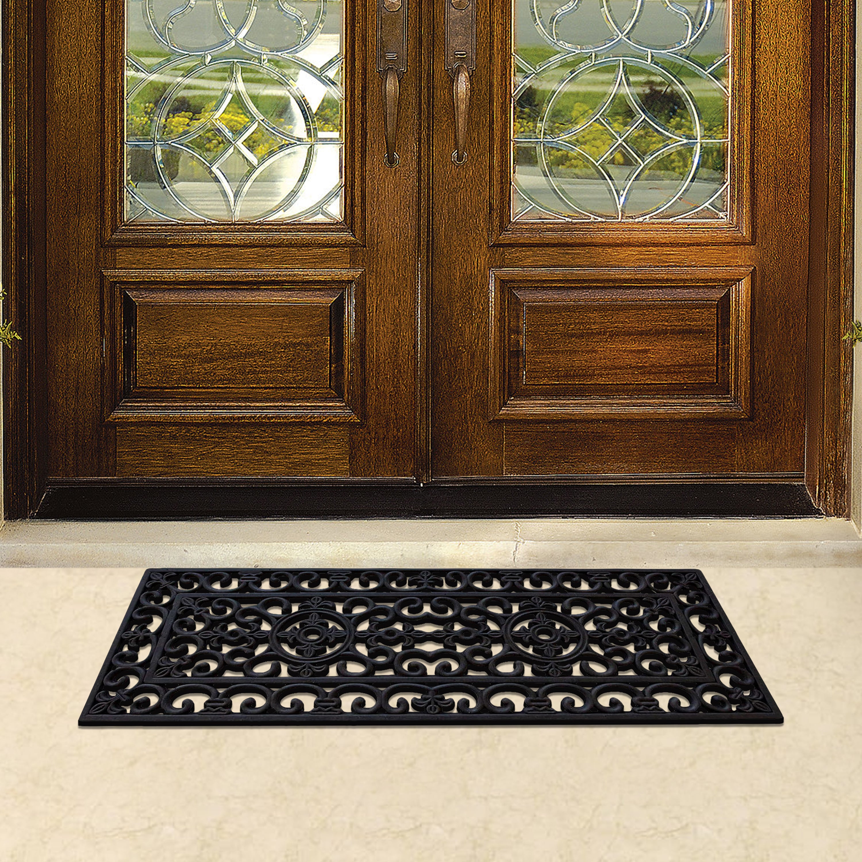 decorative scroll pattern rubber mat outside entrance