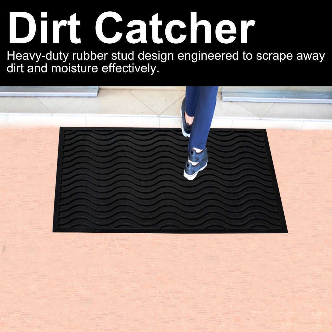 A1HC Commercial Rubber Floor Mat – Heavy Duty Non-Slip Wave Pattern Drainage Rubber Entry Mat Indoor Outdoor
