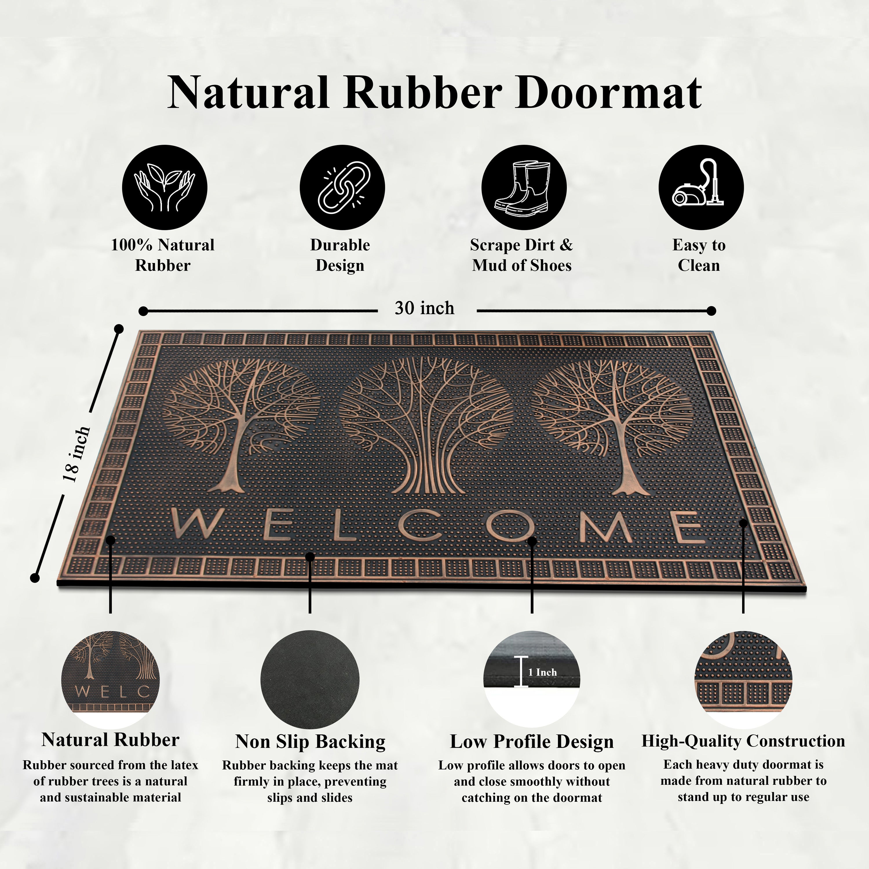 Front entrance rubber mat for dirt trapping