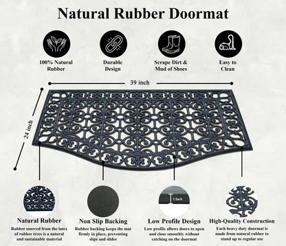A1HC Large Outdoor Floor Door Mat, 24"X39", Natural Rubber Grill Drainable Design & Anti Fatigue Doormat