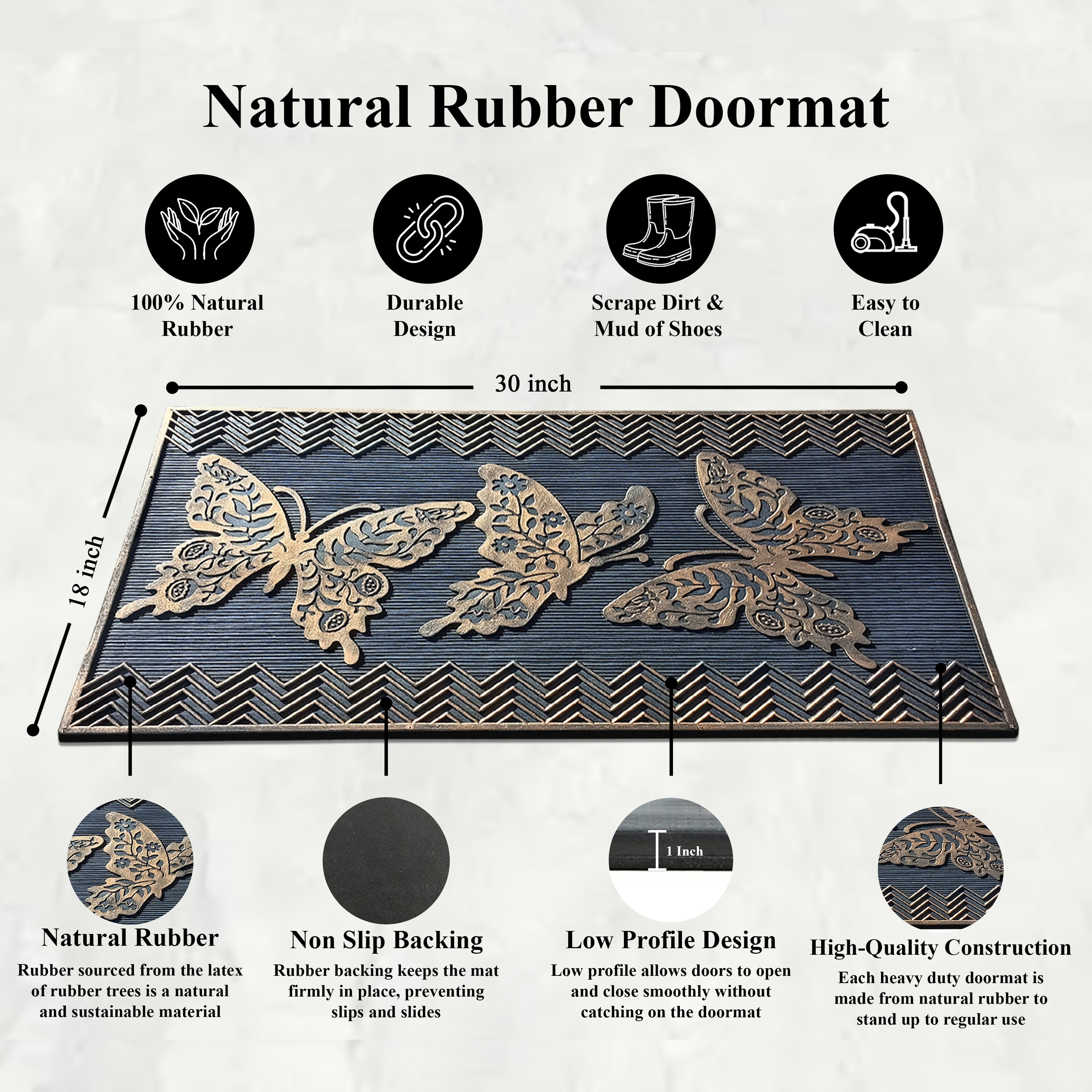 Non-slip outdoor rubber door mat for patio and porch entrances
