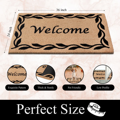A1HC Natural Coir Flocked Door mat with Heavy Duty Non-Slip PVC Backing, Low-Profile Durable Doormat