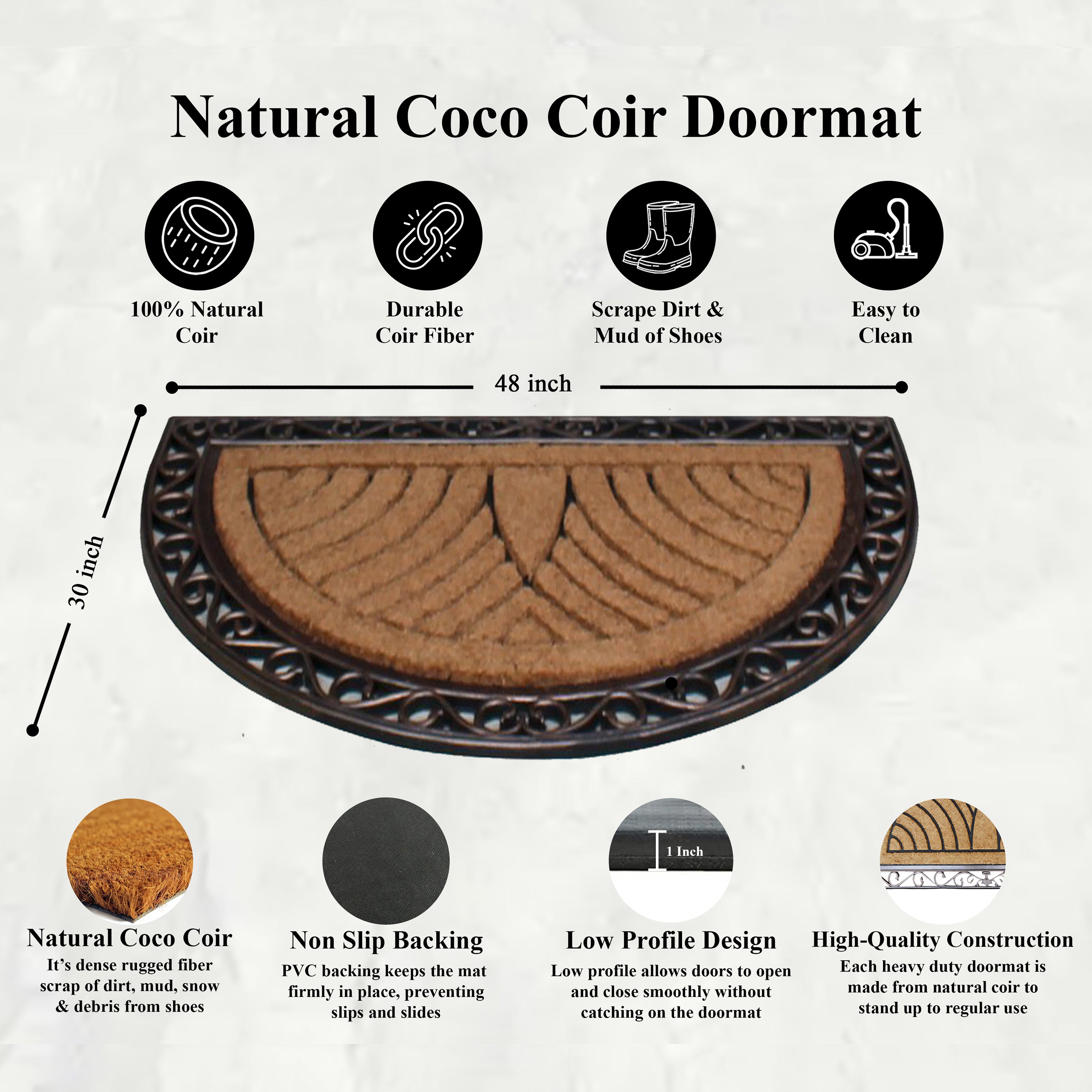 front door half moon coir mat outdoor use