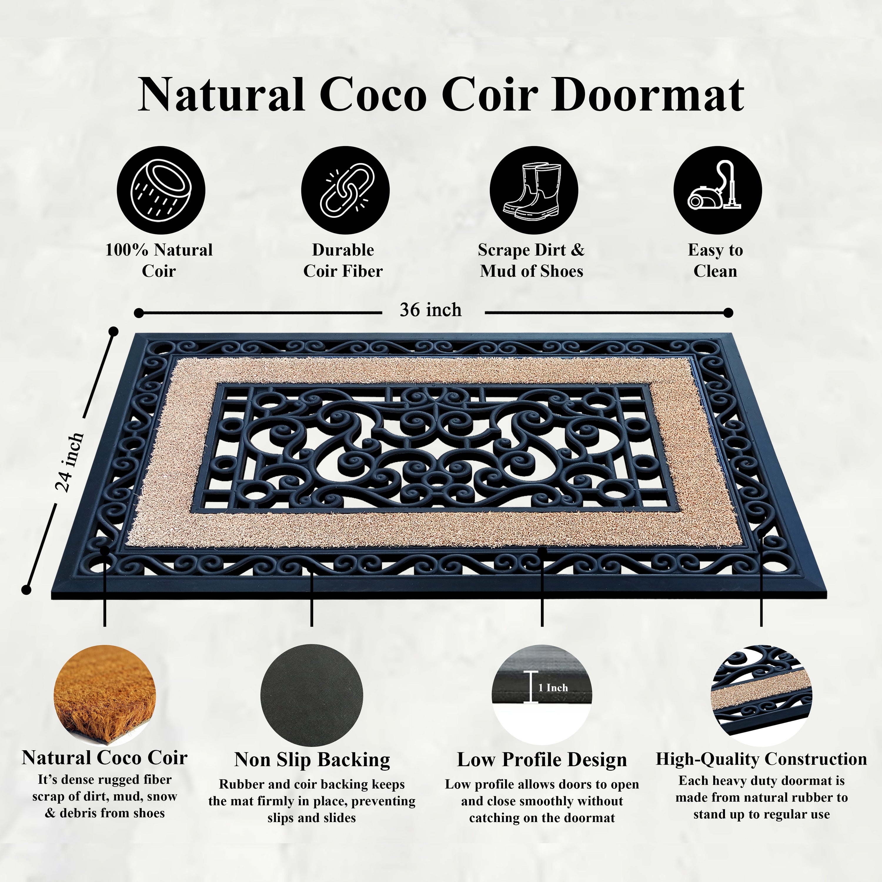 durable outdoor coir entry mat with non slip base