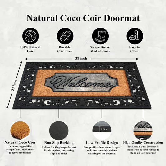 front door welcome mat coir outdoor plaque style