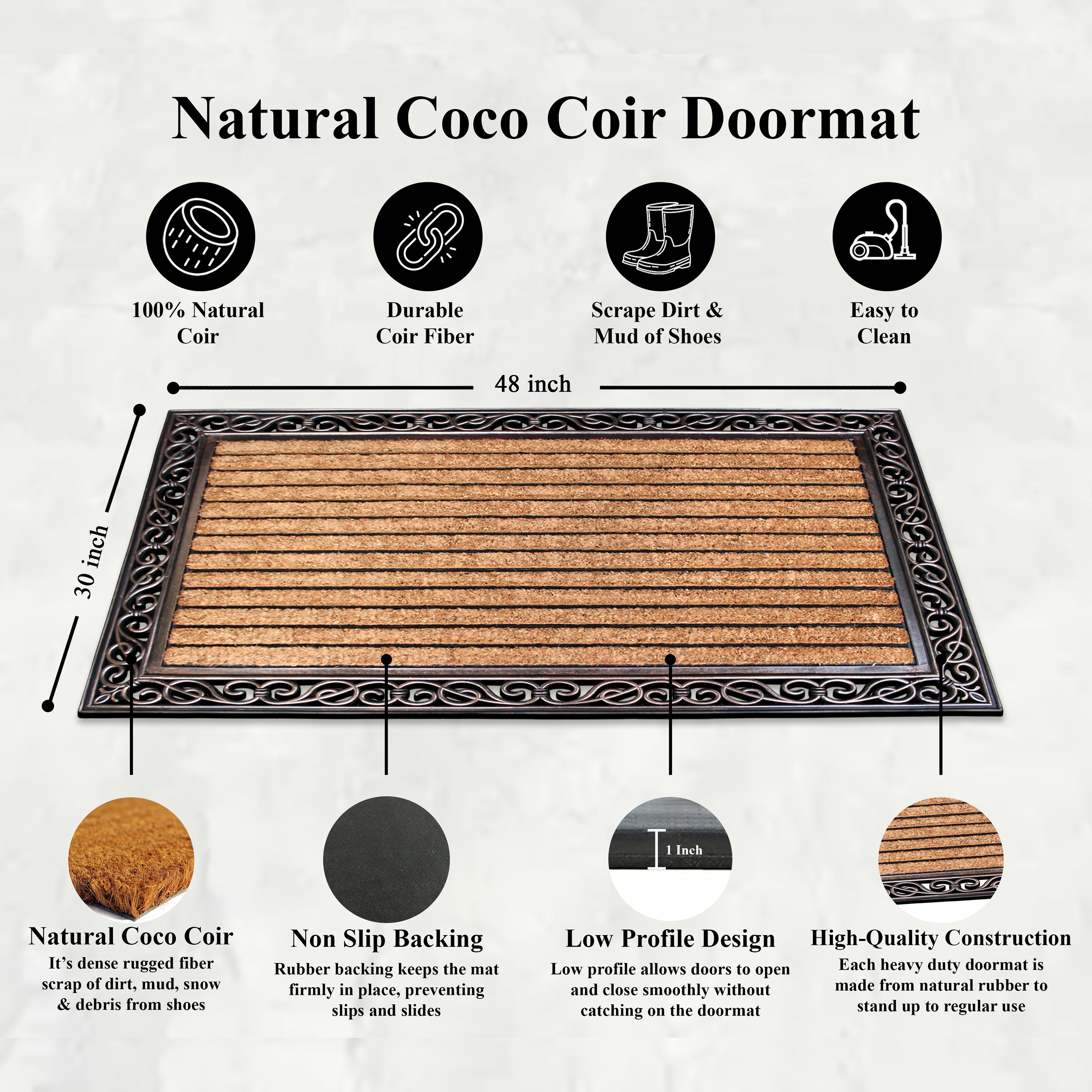 A1HC outdoor rubber coir door mat for entryway use
