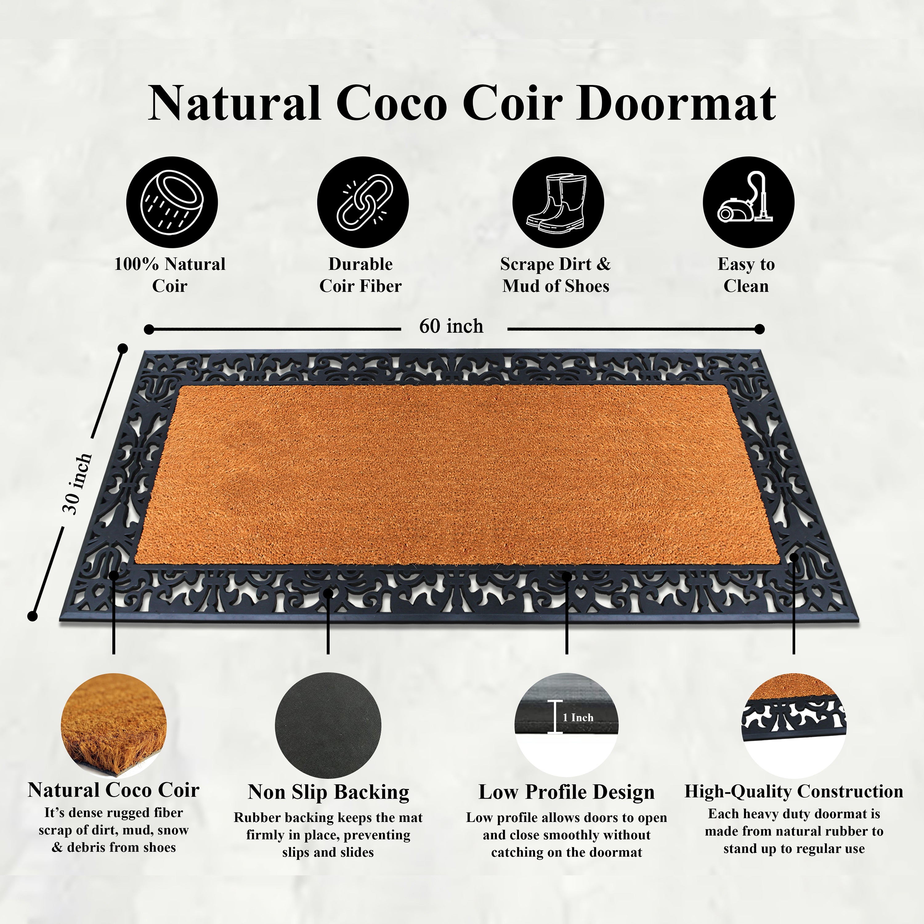 Durable coir entry mat for front door outdoor use