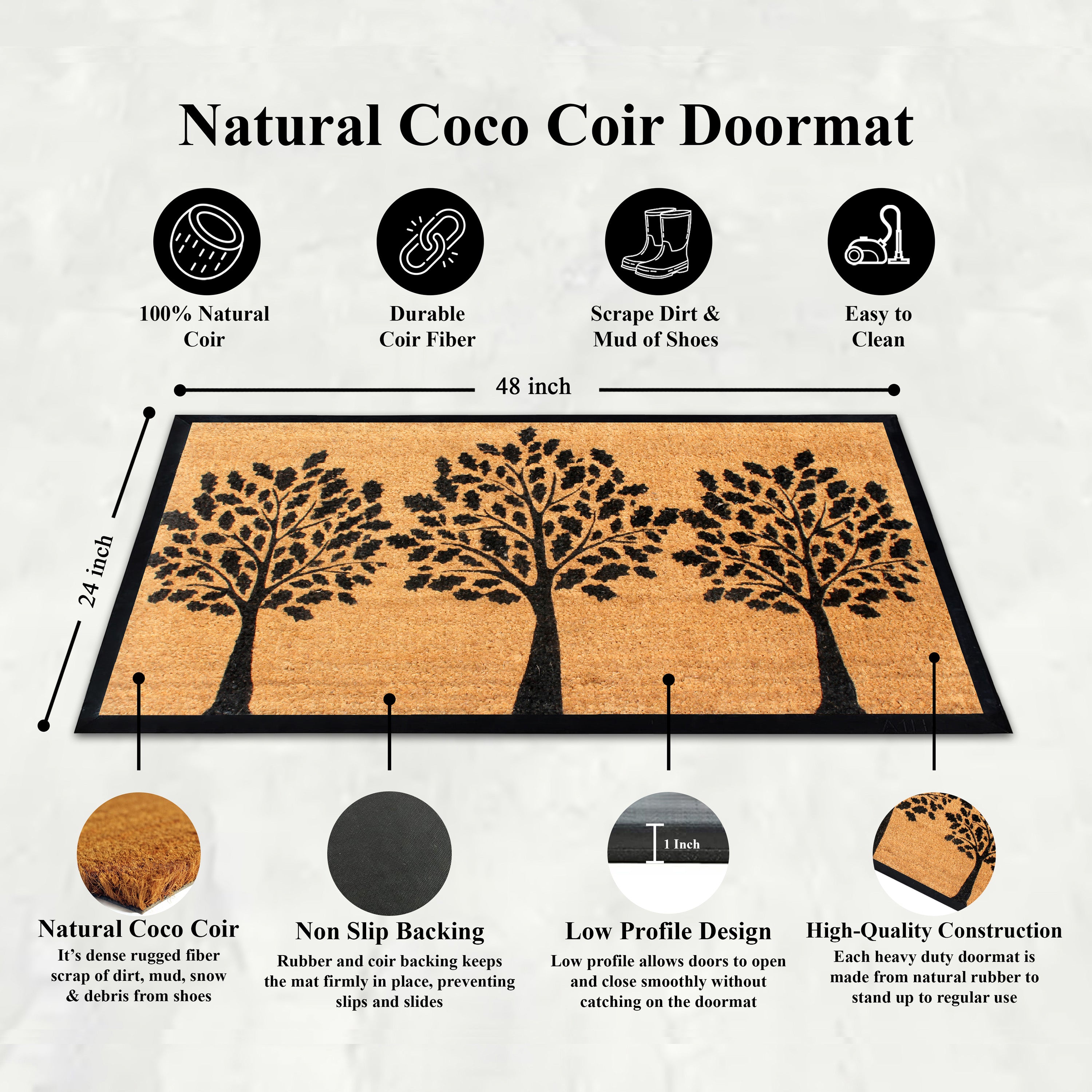 A1HC outdoor coir door mat with tree motif for entrance