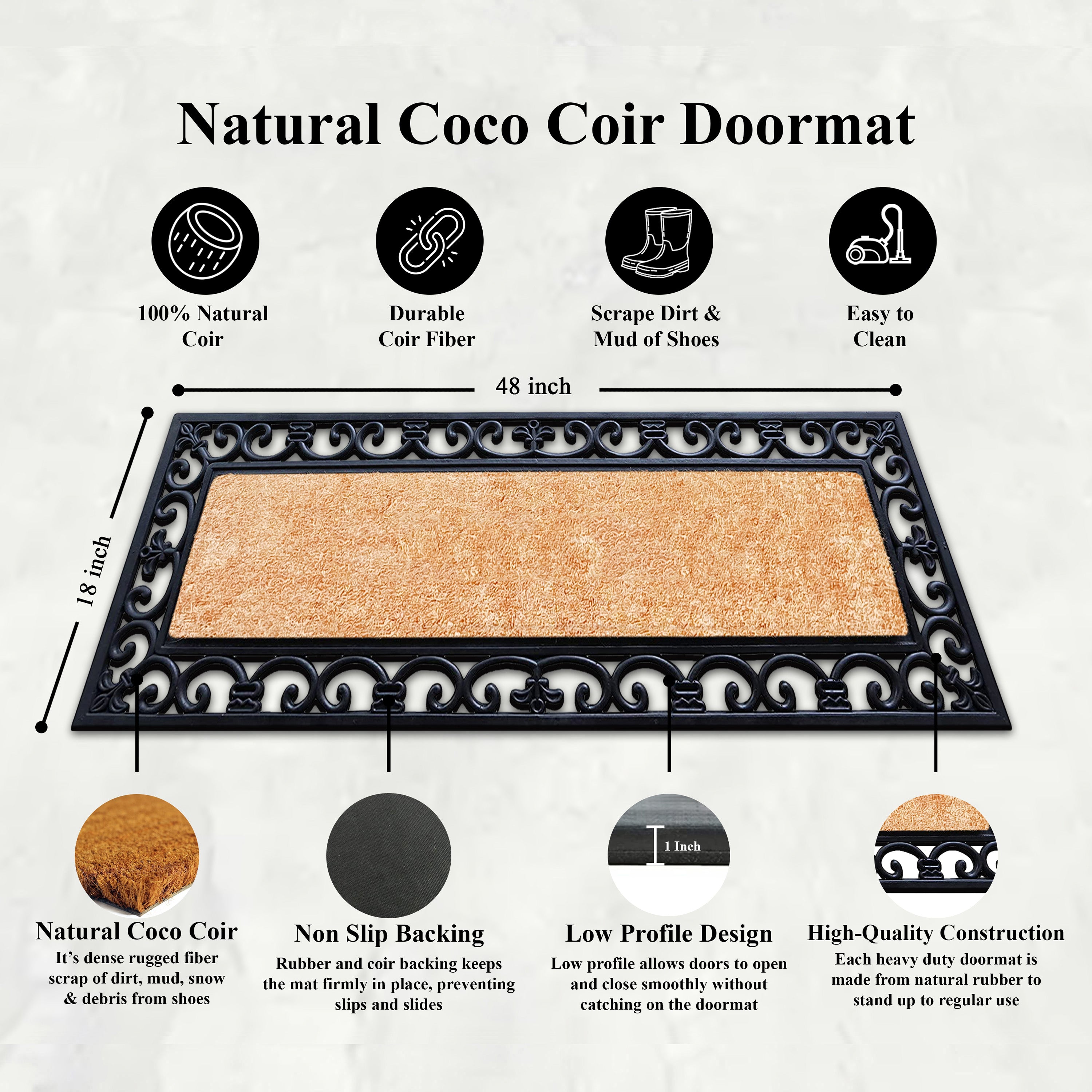 decorative outdoor door mat with natural coir center