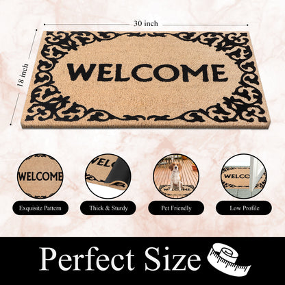 A1HC Natural Coir Flocked Door mat with Heavy Duty Non-Slip PVC Backing, Low-Profile Durable Doormat