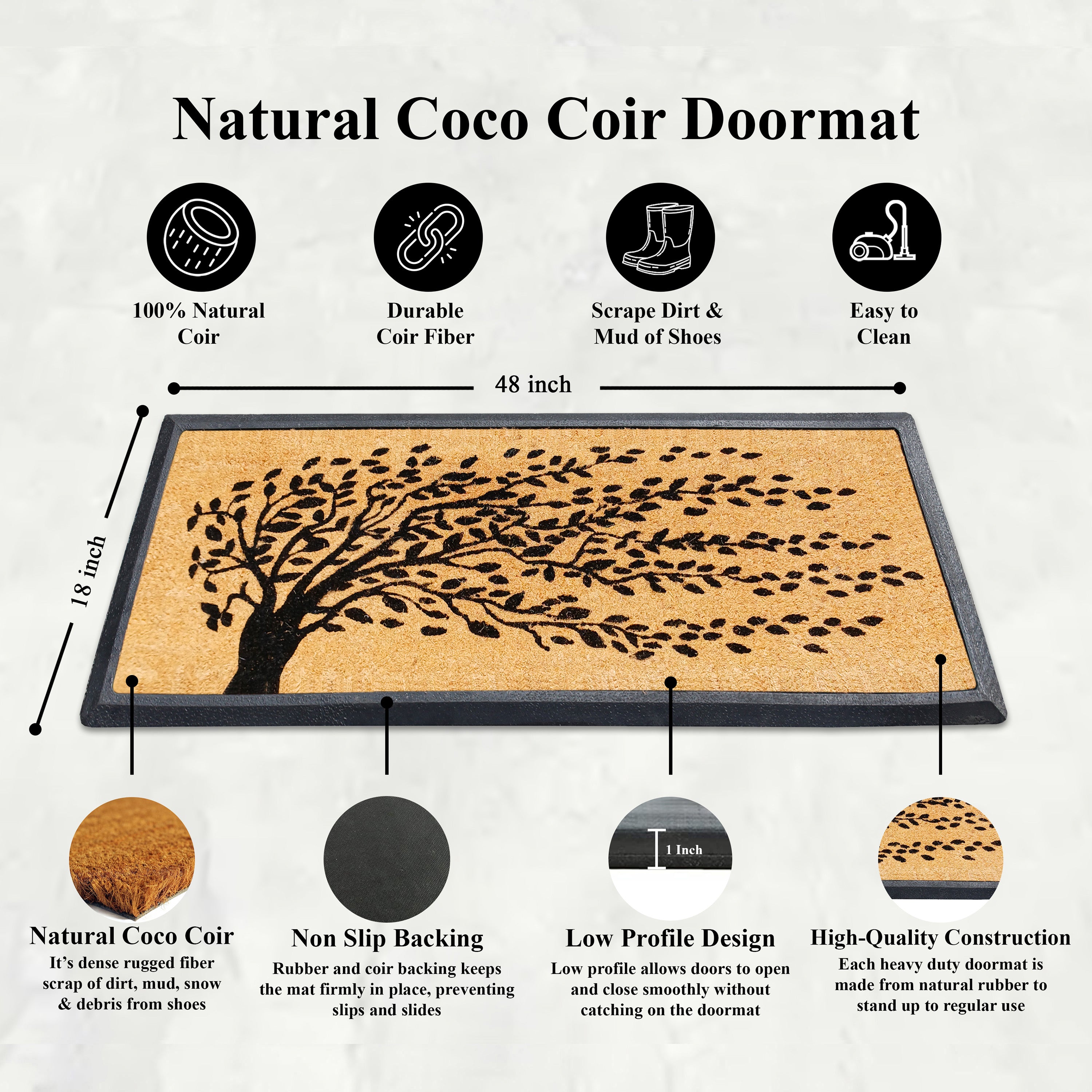 front door coir mat outdoor tree pattern