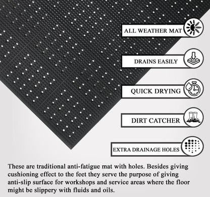 A1HC Anti Fatigue Waterproof  Multi-Purpose Rubber Floor Mat 36"X60" Grease Proof Drainage Mat Black