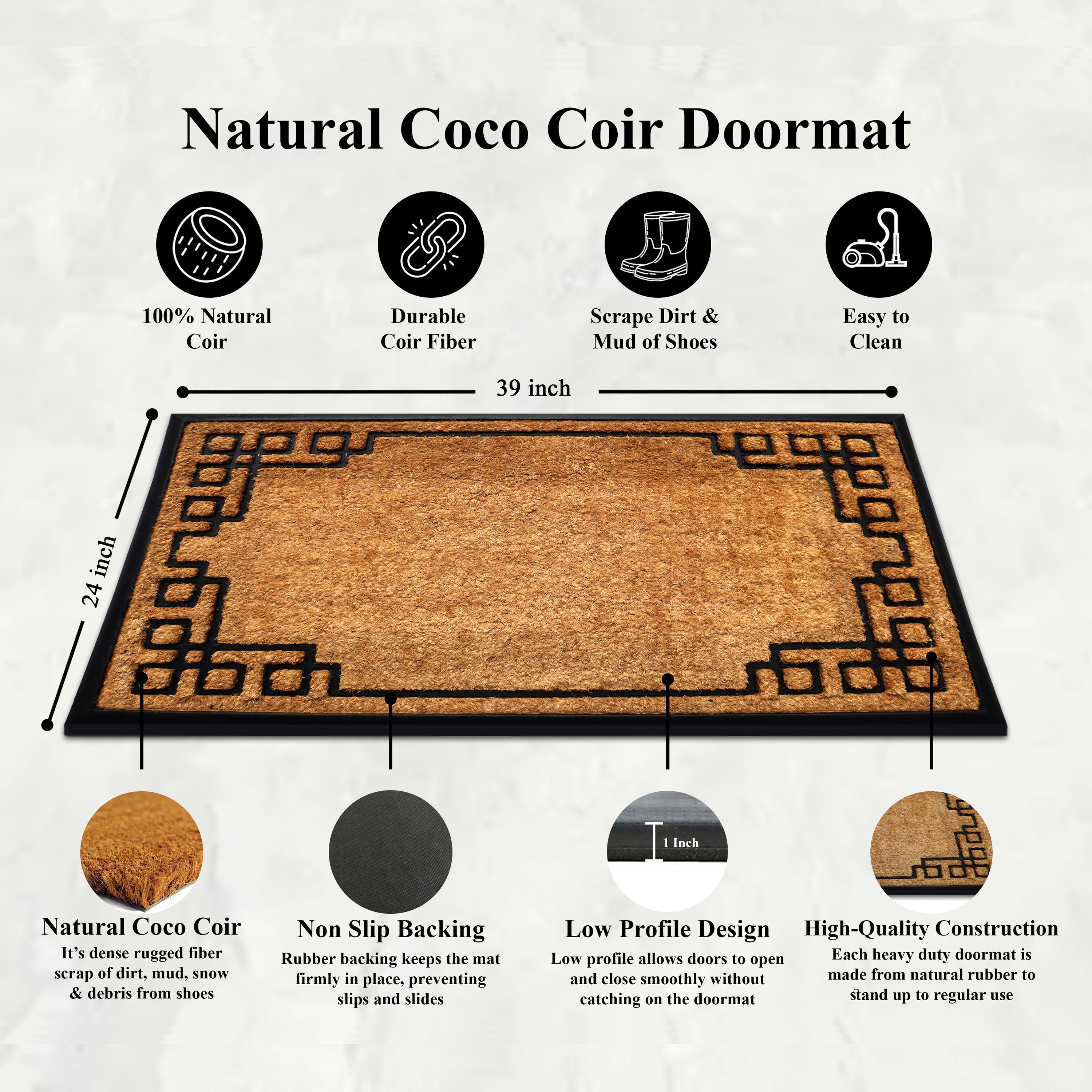 coir door mat geometric border outdoor entryway