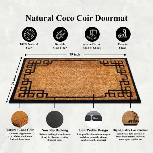 coir door mat geometric border outdoor entryway