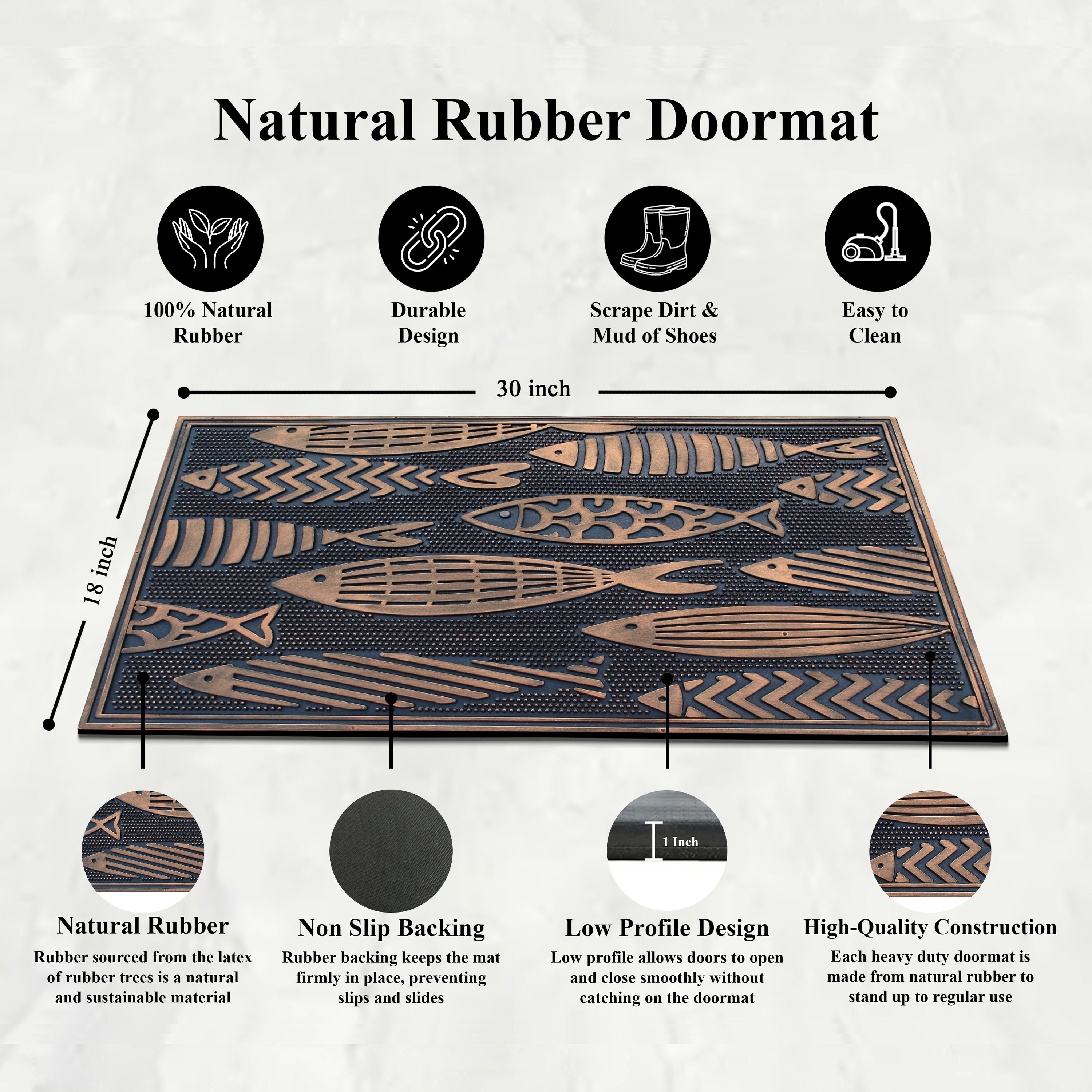 non slip outdoor entry mat rubber fish pattern