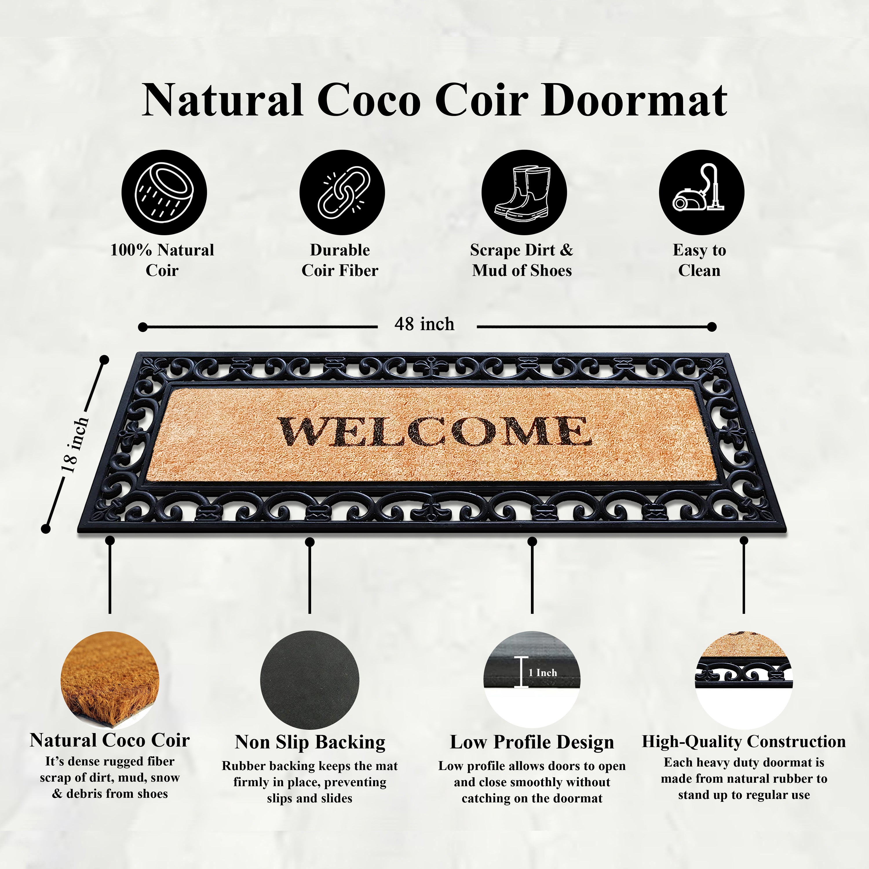 decorative outdoor door mat with natural coir center