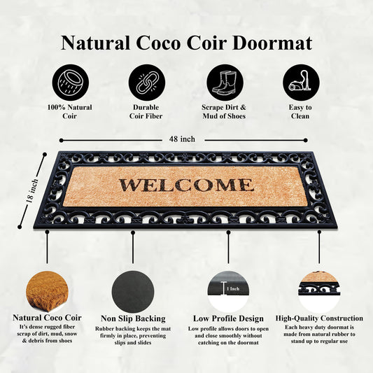 decorative outdoor door mat with natural coir center