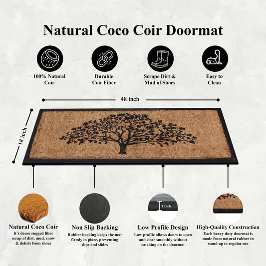 wide front door mat 18x48 natural coir tree design
