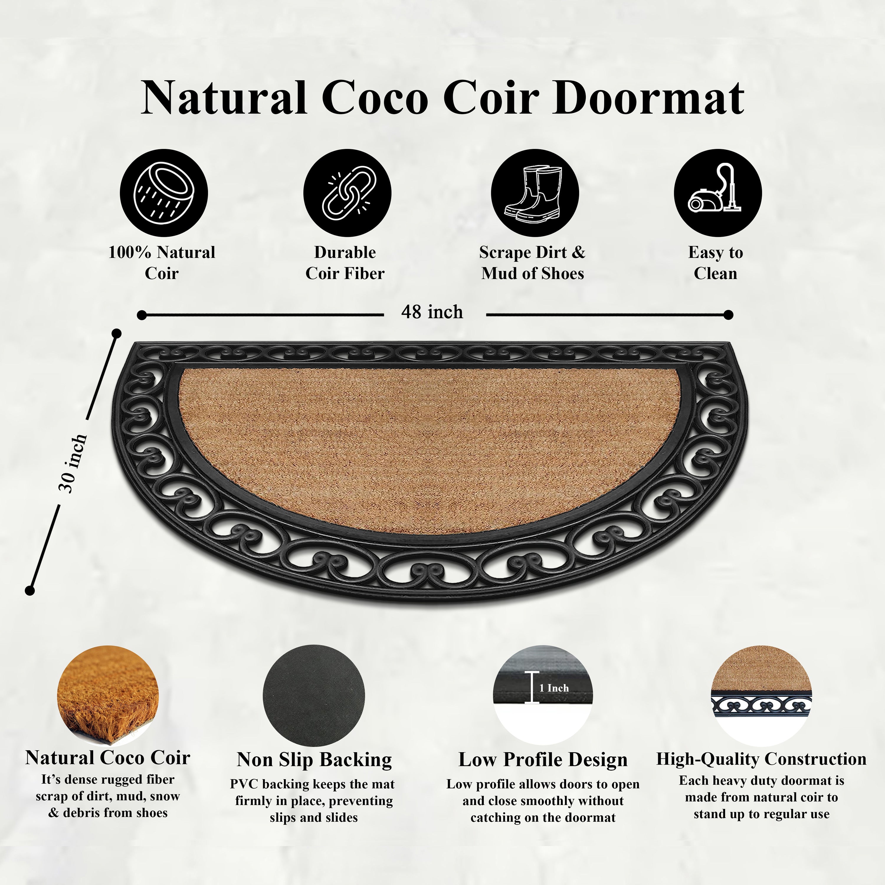 front door half round coir mat rubber frame