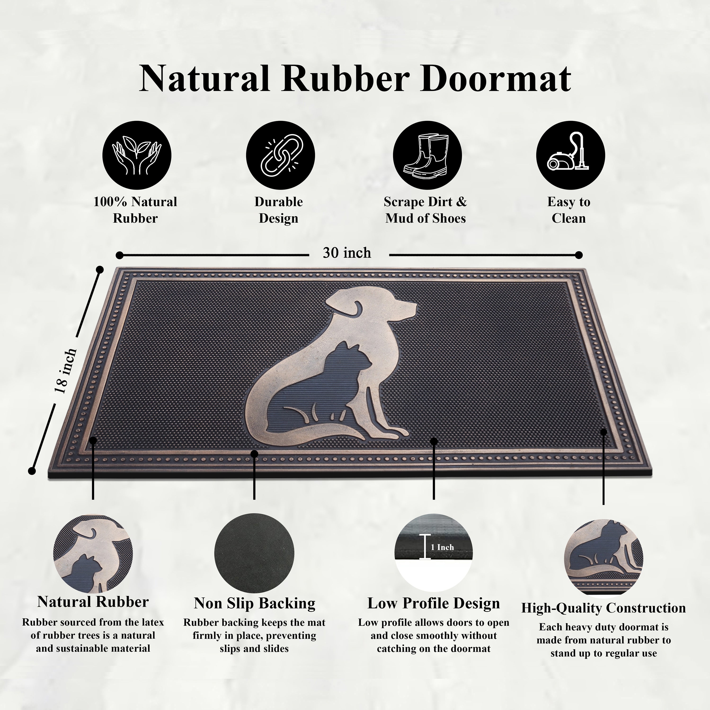 decorative rubber doormat with dog and cat silhouette